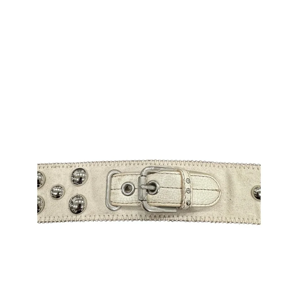 Kathy Van Zeeland Womens Cream Studded Belt Silver Buckle Crystal M 601765